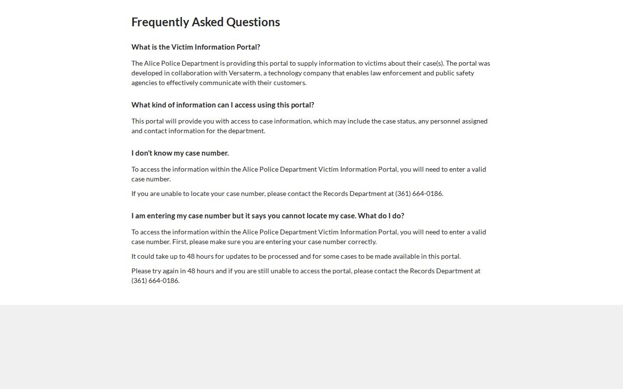 Jim Wells County Alice case-status record information from Alice CommunityConnect